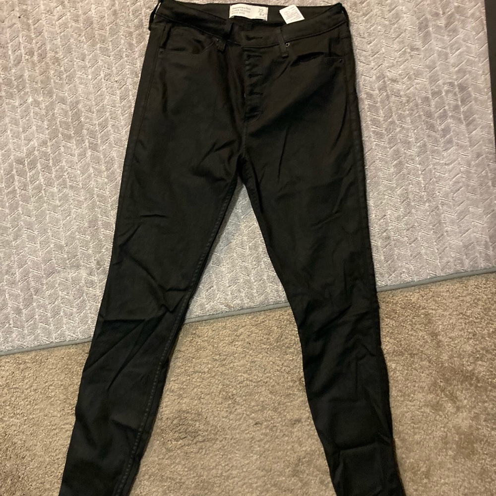 Abercrombie & Fitch black coated high waisted button-fly jeans, size 8